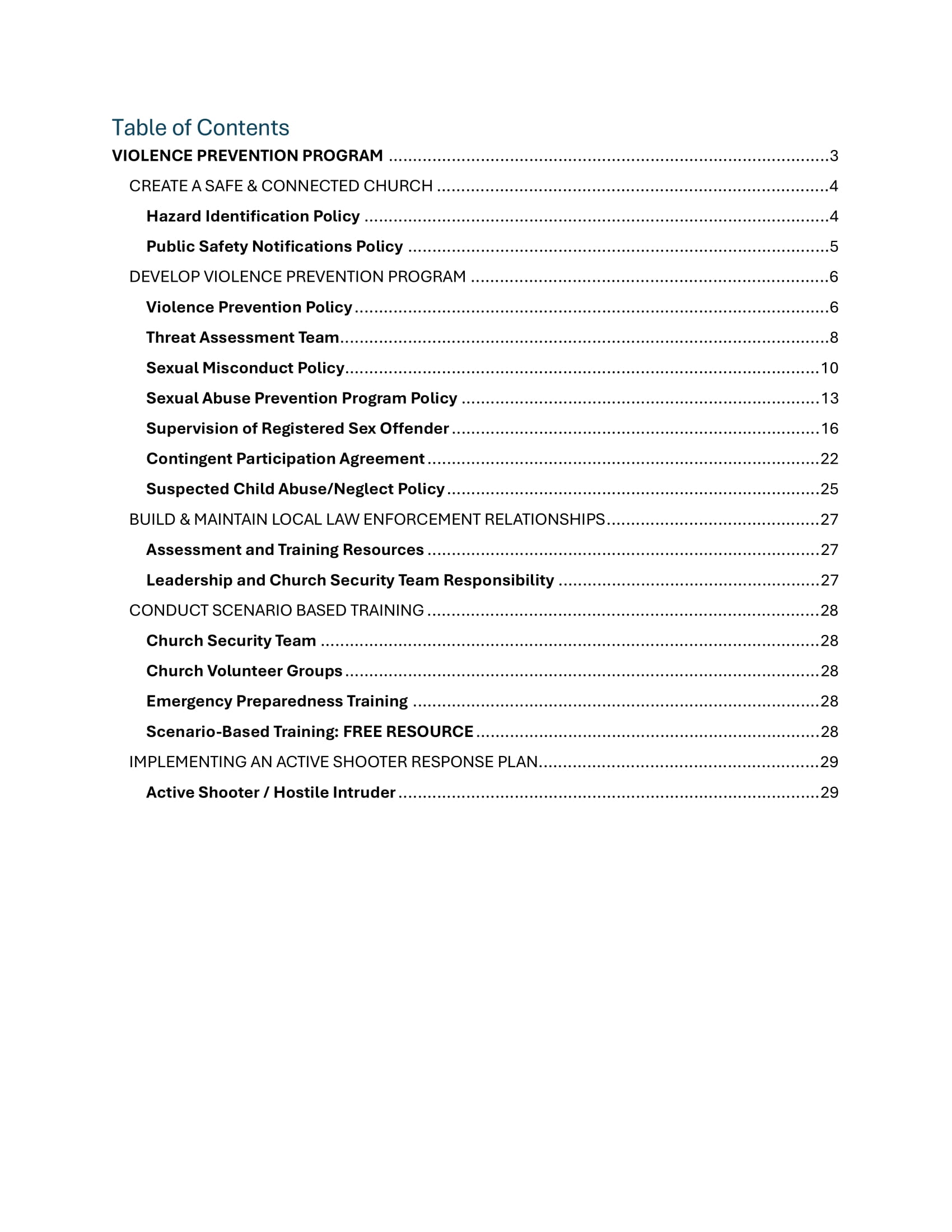Table Of Contents